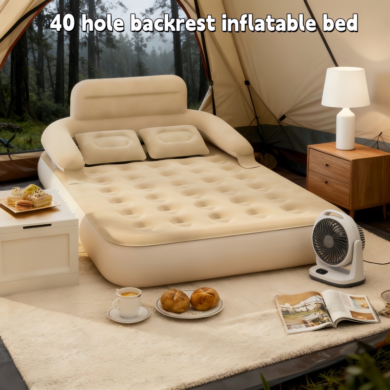 Outdoor Furniture Nearby - เตียงลมสำหรับตั้งแคมป์กลางแจ้งแบบพกพาสำหรับสองคน พร้อมพนักพิงและโซฟาเป่าลมแบบนุ่มสบาย ใช้เป็นเบาะลมสำหรับนอนพักผ่อนที่บ้านได้