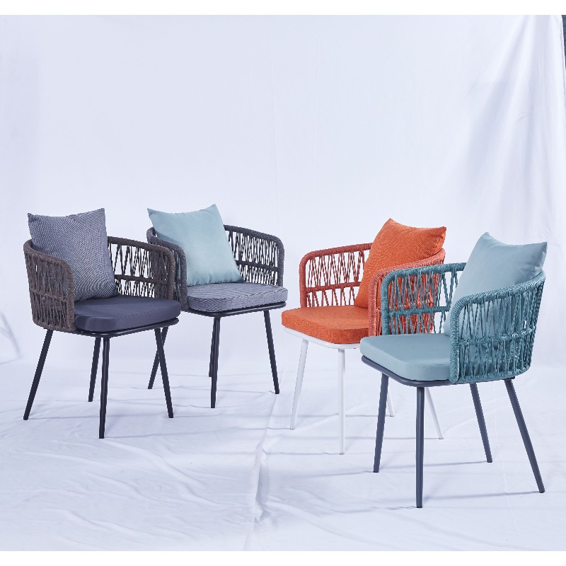 Outdoor Furniture For Cafe - เฟอร์นิเจอร์กลางแจ้งแบบเชือกถักดีไซน์ปี 2023 ขายส่งโครงเหล็ก โครงเหล็กกล้า เก้าอี้รับประทานอาหารสำหรับลานเฉลียง คาเฟ่