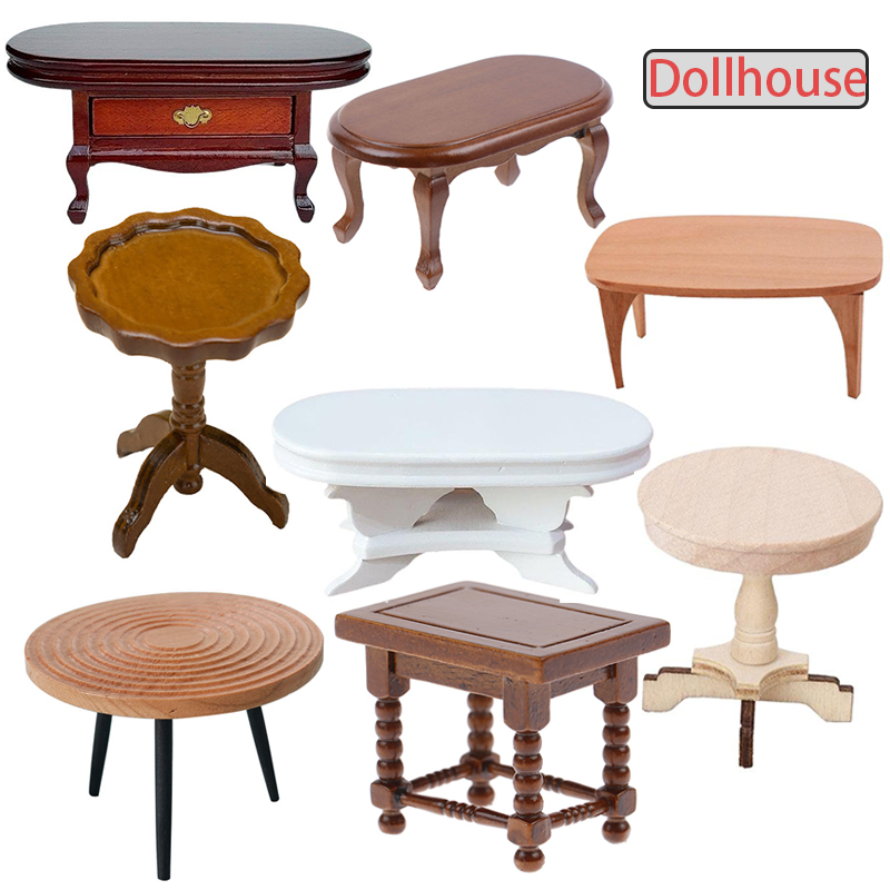 Outdoor Furniture Wood - โต๊ะกลมจิ๋วสำหรับบ้านตุ๊กตา ขนาด 1:12 โต๊ะน้ำชา โต๊ะกาแฟ เฟอร์นิเจอร์ตกแต่งบ้านตุ๊กตา