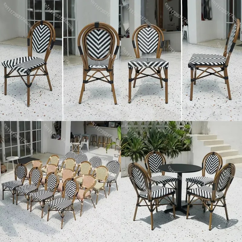 Outdoor Furniture For Cafe - เก้าอี้หวายแบบซ้อนได้ สไตล์เฟรนช์บิสโทร เฟอร์นิเจอร์สำหรับสวนกลางแจ้ง ลานระเบียง คาเฟ่ ร้านอาหาร