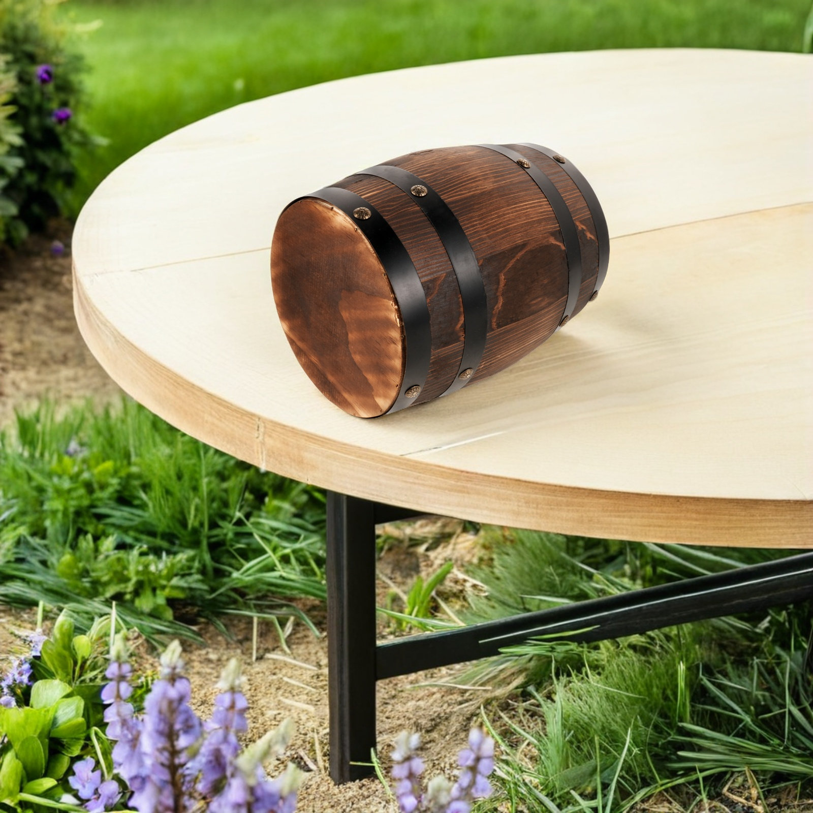 Outdoor Furniture Wood - เก้าอี้ไม้ทรงถังสำหรับใช้งานกลางแจ้ง เก้าอี้ทรงถังวินเทจสำหรับวางข้างเตียง โต๊ะข้างระเบียงสไตล์เรโทร สีน้ำตาลอ่อนสำหรับสนามหญ้า
