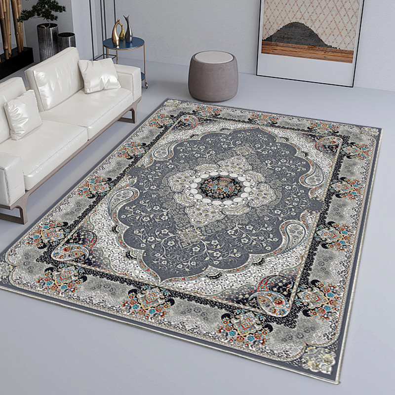 Outdoor Furniture For Cafe - VIKAMA พรมสไตล์อเมริกันหรูหราสไตล์วินเทจห้องนั่งเล่นพรมโต๊ะกาแฟกันลื่นและดูแลรักษาง่ายพรมปูพื้นห้องนอนตกแต่งบ้าน