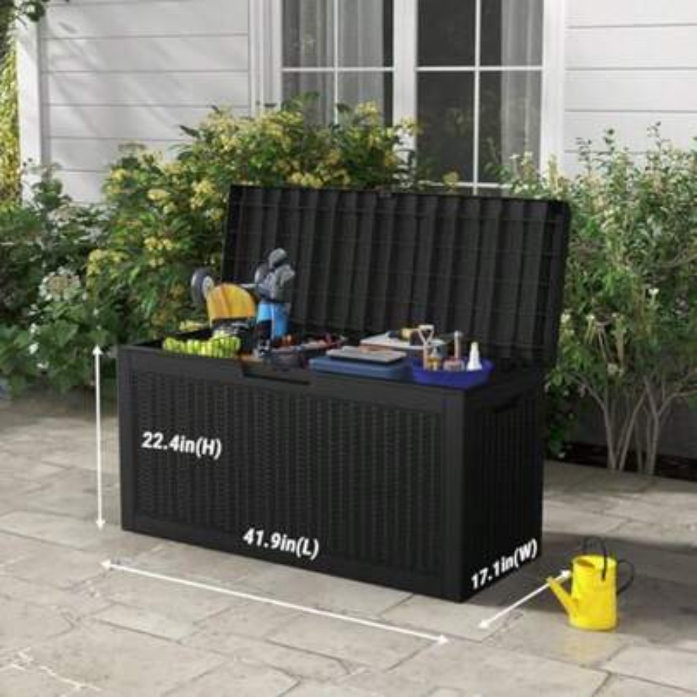 Outdoor Furniture Cushions - กล่องเก็บของกลางแจ้ง กล่องเก็บของกันน้ำ ลายหวาย ทำจากเรซิน สำหรับเก็บเบาะเฟอร์นิเจอร์ลานบ้าน ทนต่อสภาพอากาศ