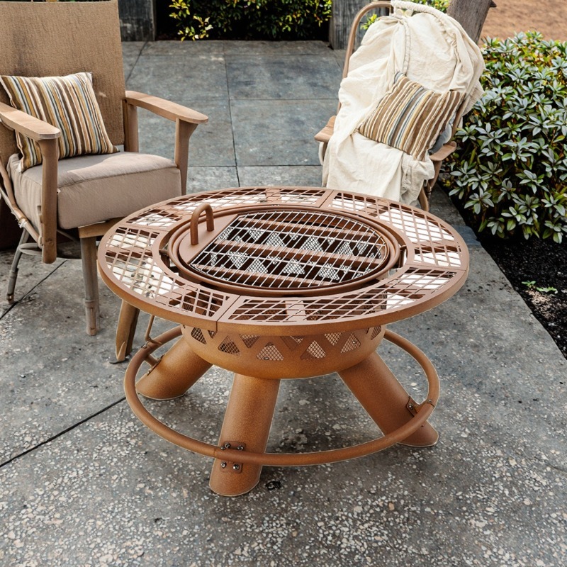 Outdoor Furniture Fire Pit - ชุดเตาบาร์บีคิวและเตาไฟอเนกประสงค์กลางแจ้ง รุ่นปี 2026 ทำจากเหล็กเคลือบผง ทนทาน พกพาสะดวก