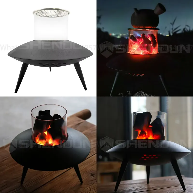 Fire Pit Bowl - เตาไฟแบบพกพาสำหรับเผาถ่านและไม้ ทรงกลม ทำจากโลหะ ใช้บนโต๊ะกลางแจ้ง ไม่มีควัน