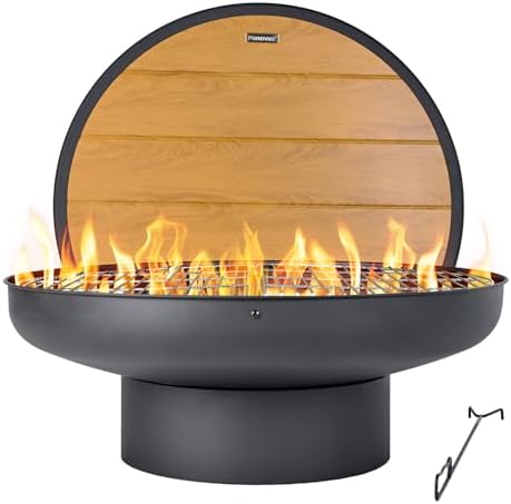 Fire Pit Bowl - โต๊ะเตาไฟขนาด 32 นิ้ว พร้อมฝาปิด, ถาดไฟแบบหนาและลึก, เตาบาร์บีคิวกลางแจ้งสำหรับเผาไม้พร้อมฝาปิด