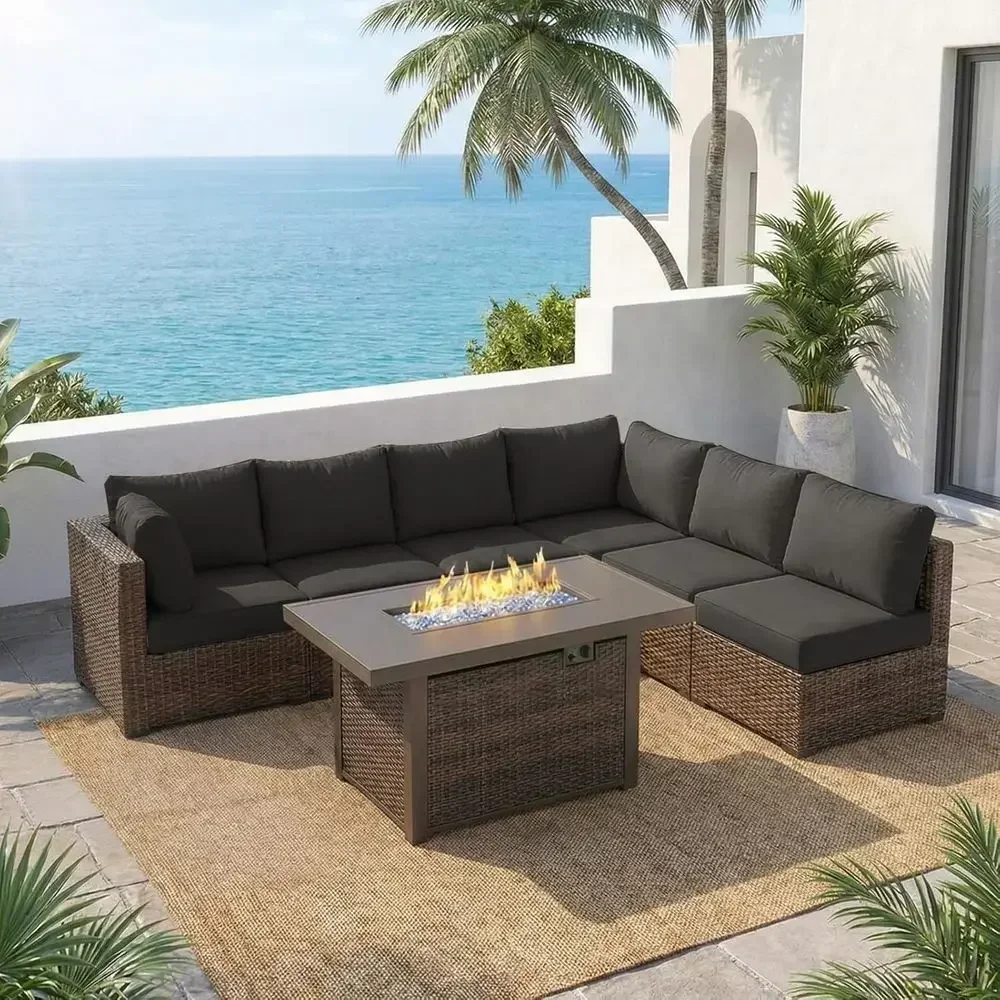 Outdoor Furniture Fire Pit - ชุดเฟอร์นิเจอร์ลานกลางแจ้ง 7 ชิ้น พร้อมเตาไฟ 42 ดวง