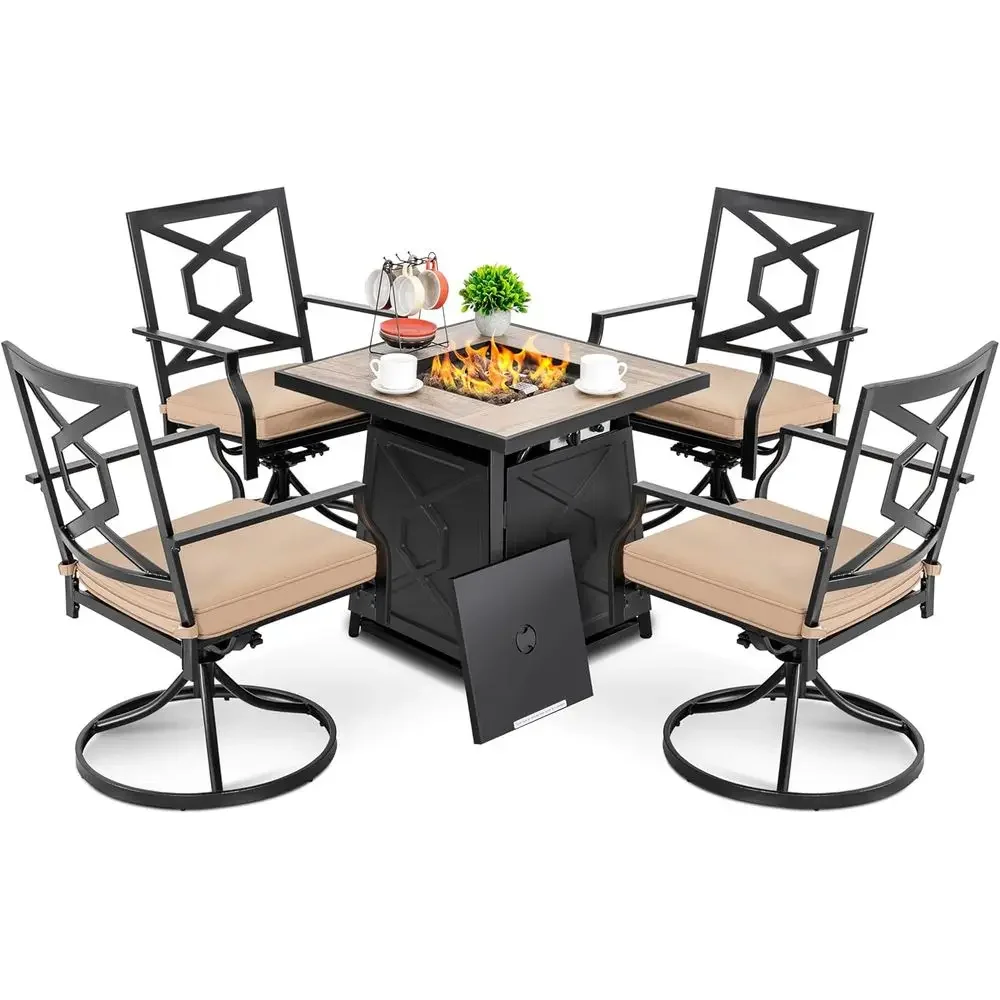 Outdoor Furniture Fire Pit - ชุดเฟอร์นิเจอร์ลานกลางแจ้ง 5 ชิ้น พร้อมโต๊ะเตาไฟ, เตาไฟแก๊สโพรเพน 28