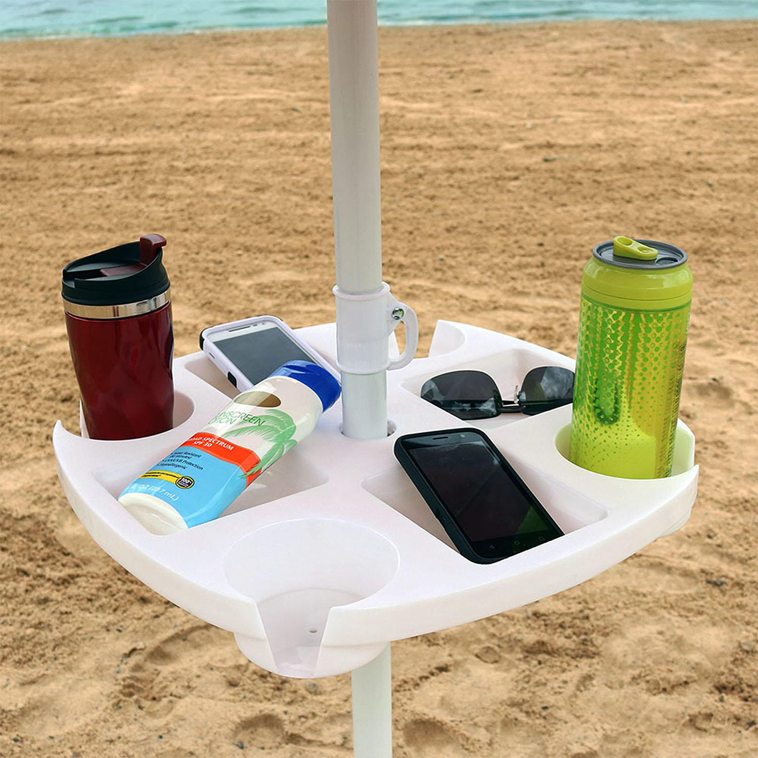 Outdoor Furniture Sunbrella - ถาดวางของสำหรับร่มชายหาด CYBeach พร้อมที่วางแก้ว 4 ช่องและช่องใส่ของว่าง 4