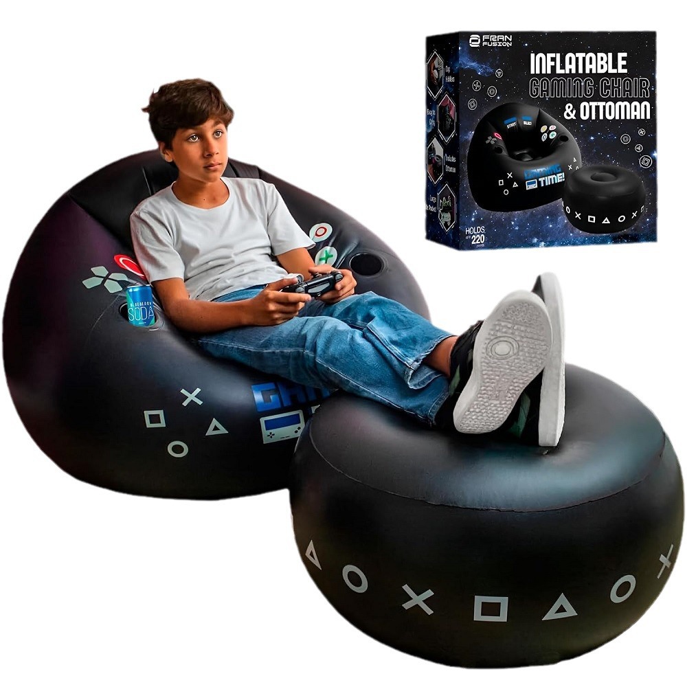 Outdoor Furniture Nearby - เก้าอี้เกมมิ่ง Creative Esports พร้อมที่วางแก้วและกระเป๋าข้าง เฟอร์นิเจอร์เป่าลม สีดำ