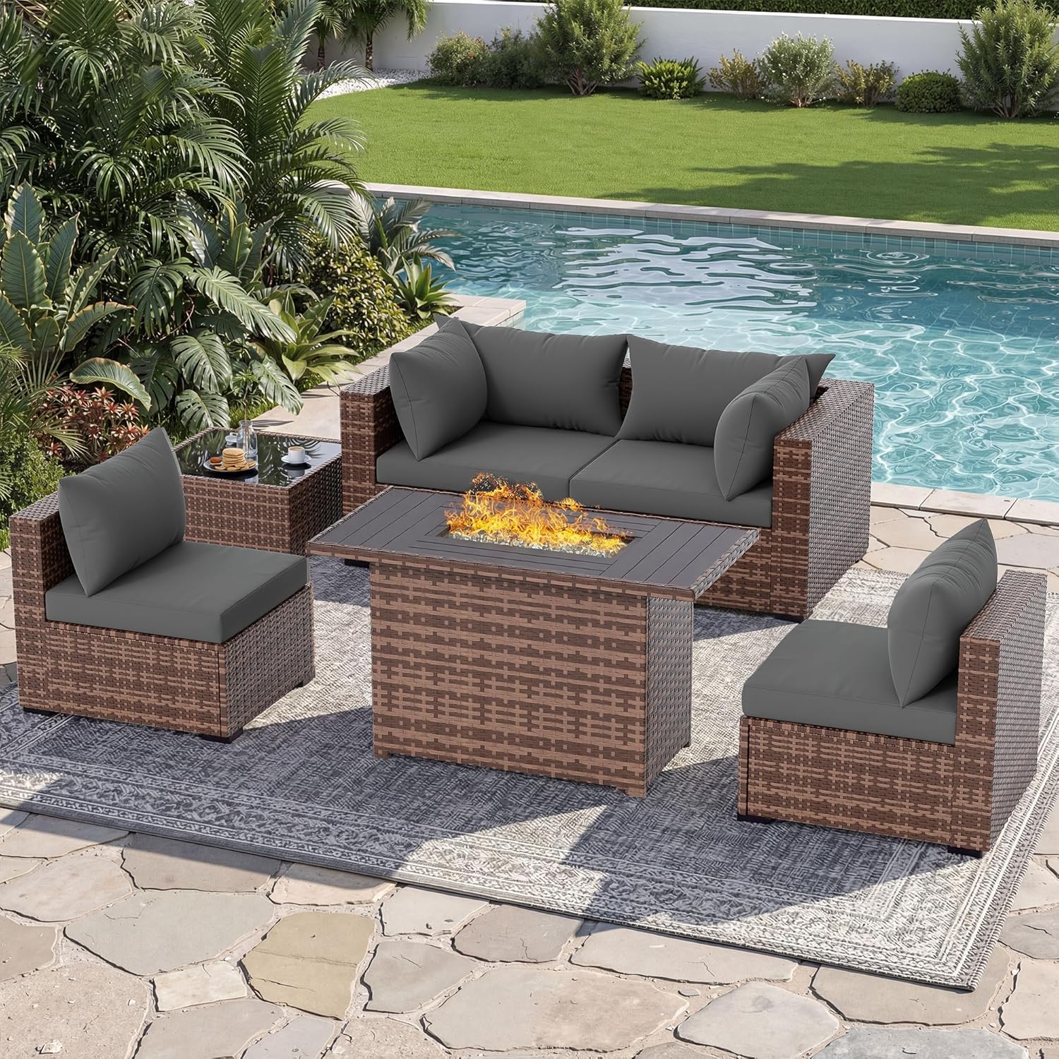 ชุดโซฟาแบบแยกส่วน 5 ชิ้น สำหรั - Outdoor Furniture Fire Pit บทวิจารณ์และราคา