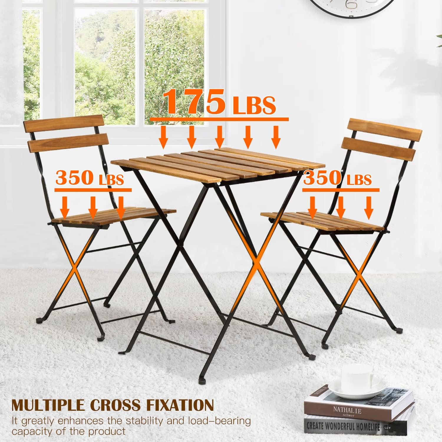 ชุดโต๊ะบิสโทรพับได้ 3 ชิ้น ทำจ - Outdoor Furniture Wood บทวิจารณ์และราคา