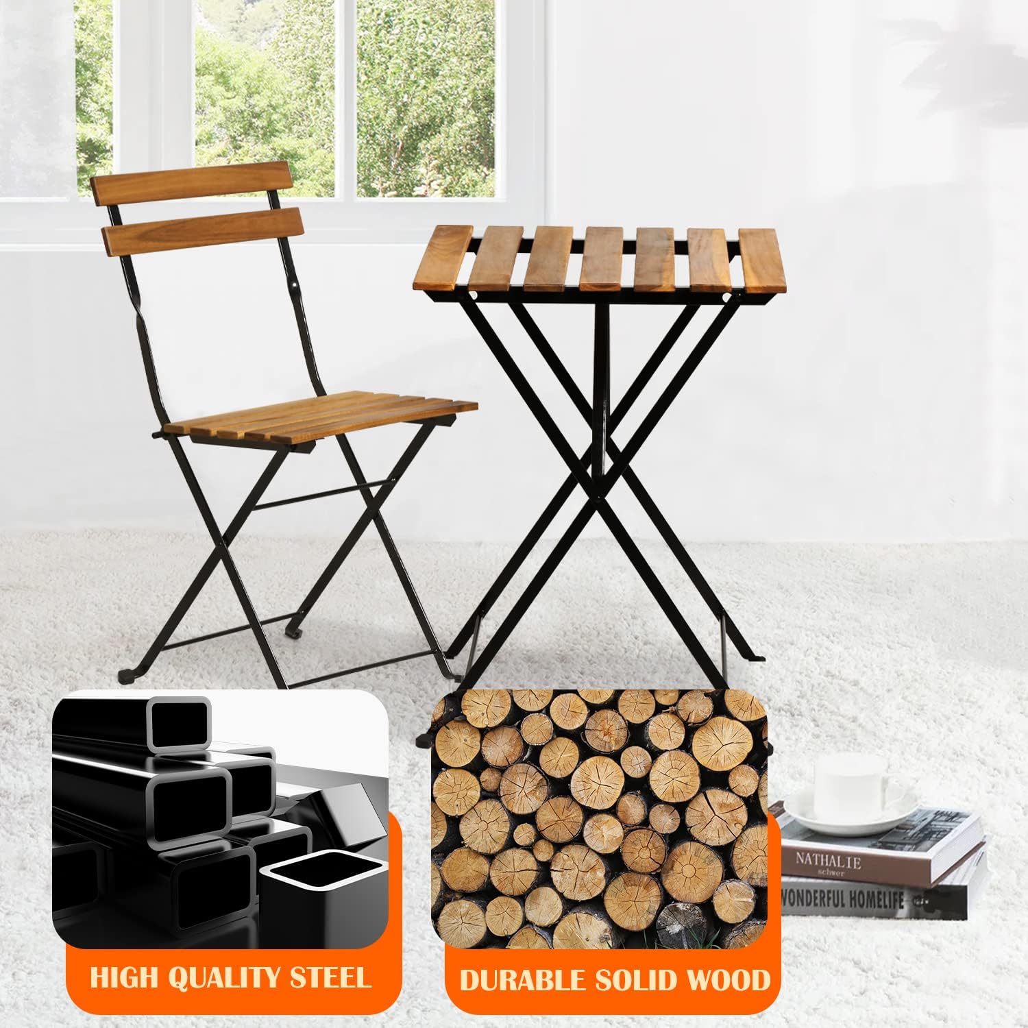 ชุดโต๊ะบิสโทรพับได้ 3 ชิ้น ทำจ - Outdoor Furniture Wood บทวิจารณ์และราคา