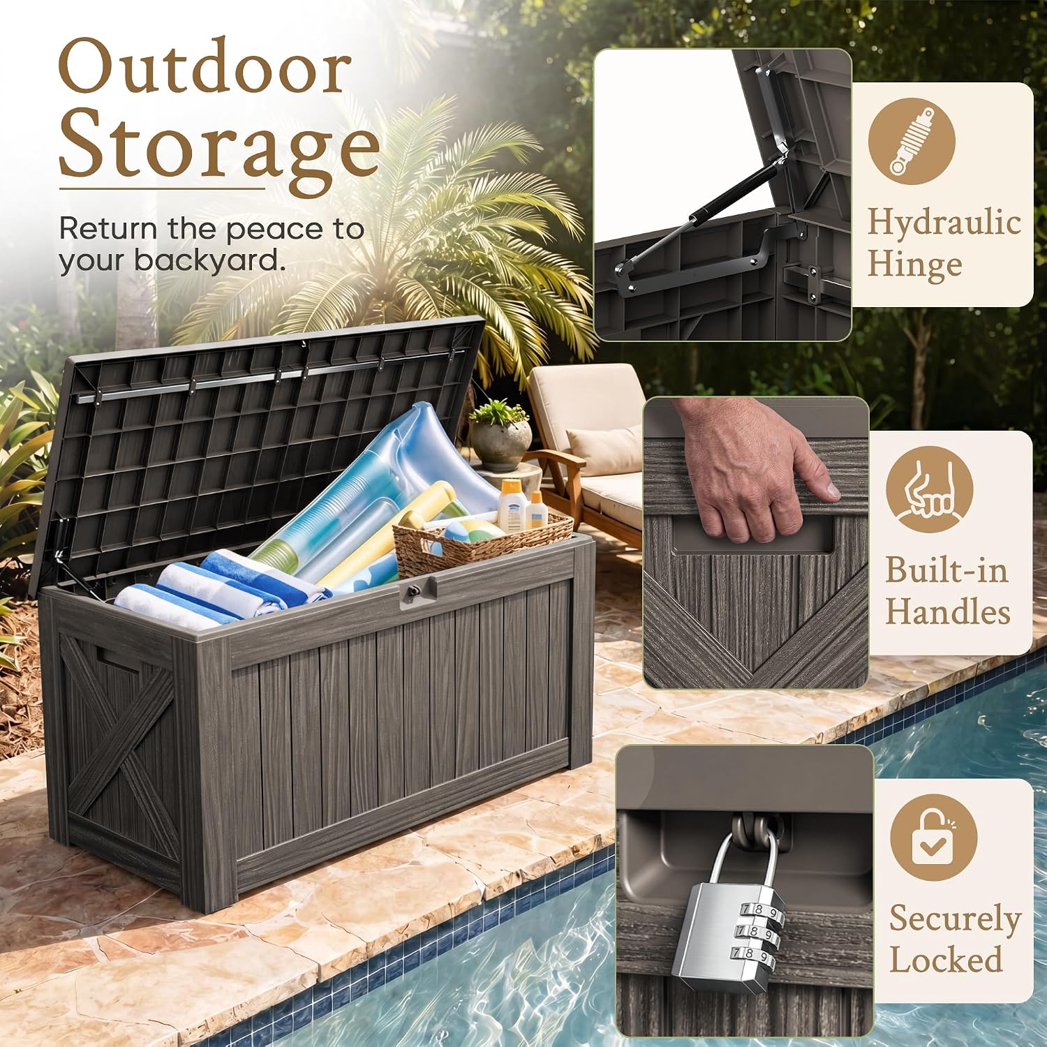 กล่องเก็บของขนาดใหญ่ 120 แกลลอ - Outdoor Furniture Wood บทวิจารณ์และราคา