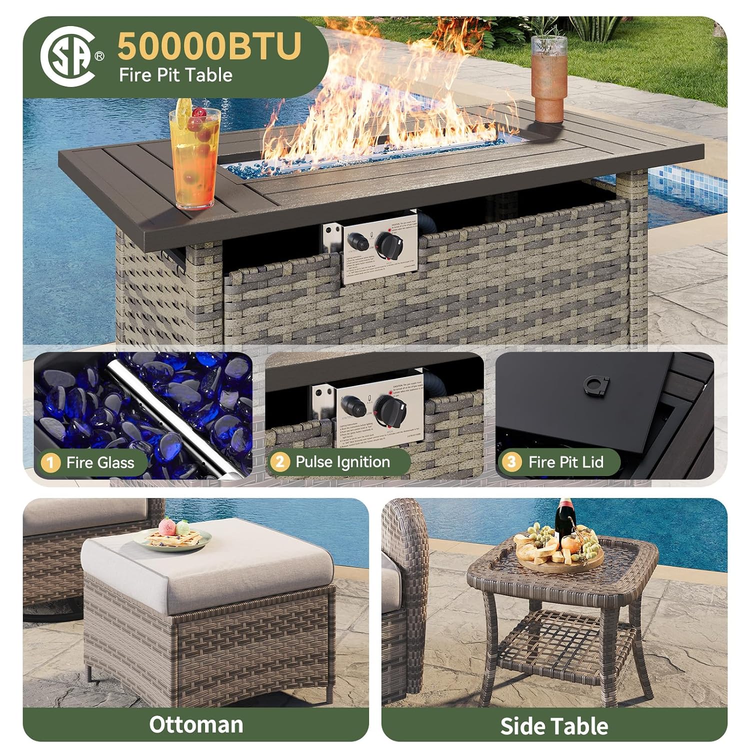 ชุดเฟอร์นิเจอร์หวาย 7 ชิ้น พร้ - Outdoor Furniture Fire Pit บทวิจารณ์และราคา
