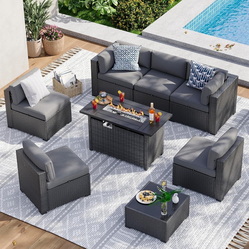 ชุดเฟอร์นิเจอร์ลานบ้าน Aoxun 8 - Outdoor Furniture Fire Pit บทวิจารณ์และราคา