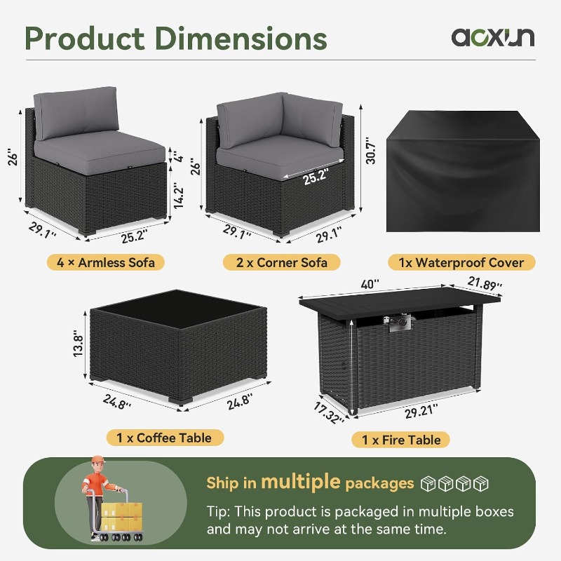 ชุดเฟอร์นิเจอร์ลานบ้าน Aoxun 8 - Outdoor Furniture Fire Pit บทวิจารณ์และราคา